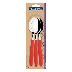 CONJUNTO DE COLHERES DE MESA TRAMONTINA IPANEMA COM LÂMINAS EM AÇO INOX E CABOS DE POLIPROPILENO VERMELHO 3 PEÇAS