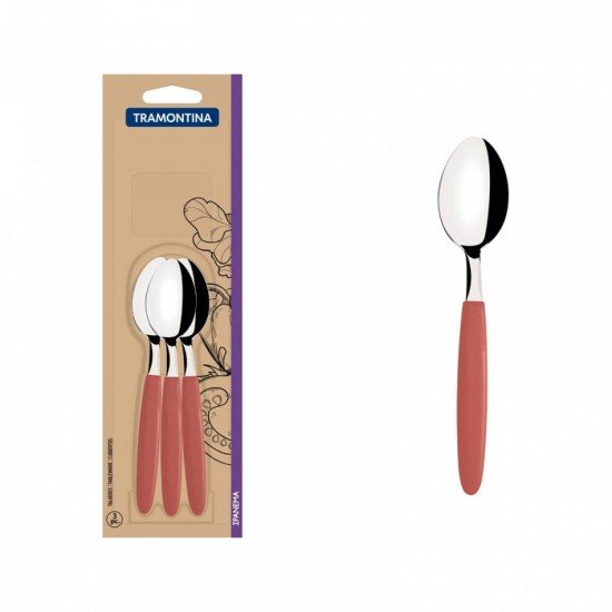 CONJUNTO DE COLHERES DE CHÁ TRAMONTINA IPANEMA COM LÂMINAS EM AÇO INOX E CABOS DE POLIPROPILENO GOIABA 3 PEÇAS