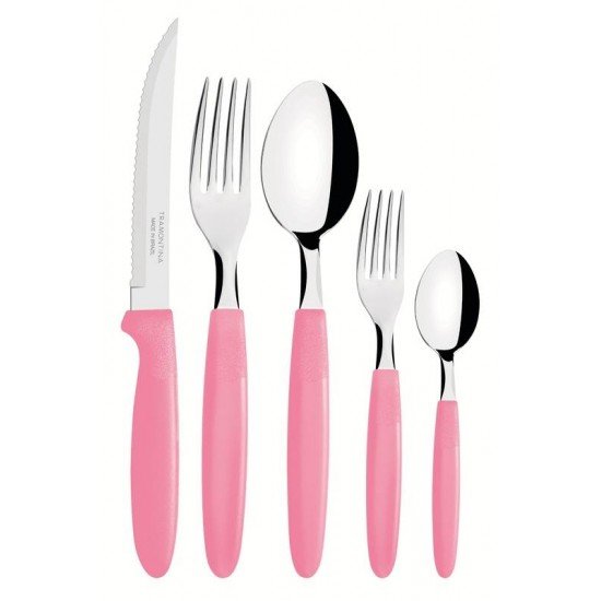 FAQUEIRO EM AÇO INOX E CABO ROSA 30 PEÇAS TRAMONTINA