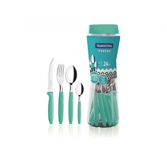 FAQUEIRO 24 PEÇAS IPANEMA VERDE SORTIDOS COM LAMINAS DE ACO INOX E CABOS DE POLIPROPILENO TRAMONTINA