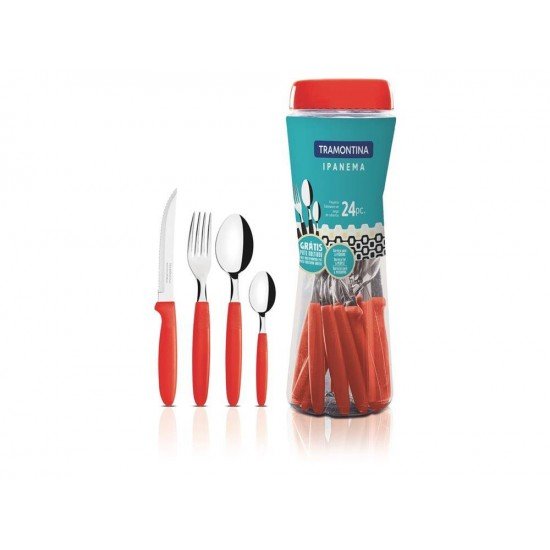 FAQUEIRO 24 PC IPANEMA VERMELHO SORTIDOS COM LAMINAS DE ACO INOX E CABOS DE POLIPRO TRAMONTINA