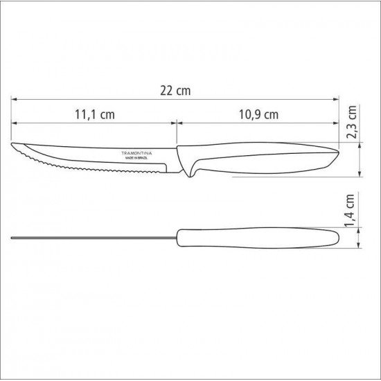 FACA PARA CHURRASCO E FRUTAS TRAMONTINA PLENUS COM LÂMINA EM AÇO INOX E CABO DE POLIPROPILENO CINZA 5