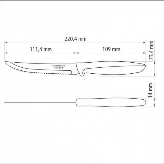 FACA PARA CHURRASCO E FRUTAS TRAMONTINA PLENUS COM LÂMINA EM AÇO INOX E CABO DE POLIPROPILENO CINZA 5