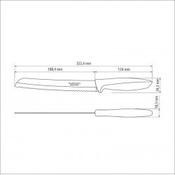 FACA PARA PAO 8 PLENUS PRETO - LAMINA DE ACO INOX E CABO DE POLIPROPILENO