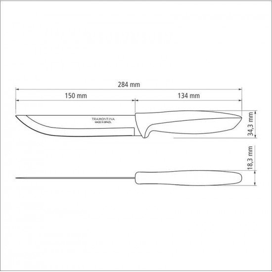 FACA PARA COZINHA 6 PLENUS CINZA - LAMINA DE ACO INOX E CABO DE POLIPROPILENO