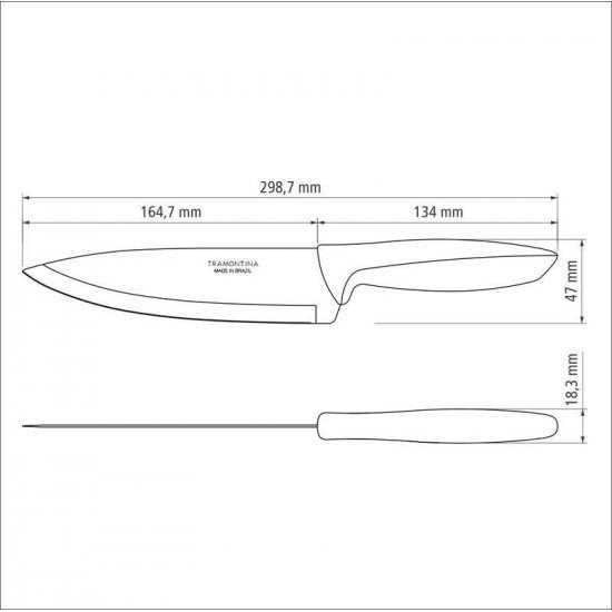 FACA CHEF TRAMONTINA PLENUS COM LÂMINA EM AÇO INOX E CABO DE POLIPROPILENO CINZA 7