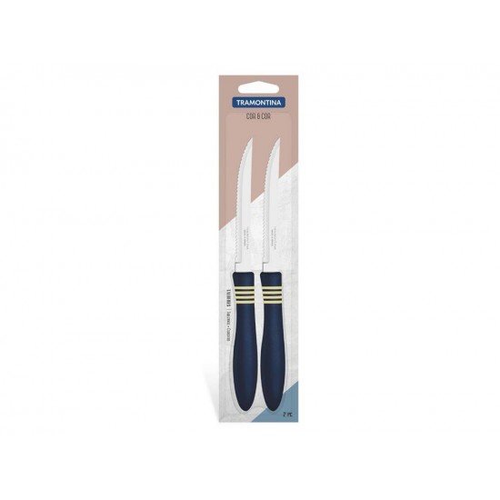 CONJUNTO FACAS CHUR FRUTAS 2 PCS COR E COR AZUL LAMINAS ACO INOX E CABOS POLIPROPILENO TRAMONTINA