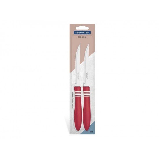 CONJUNTO FACAS CHUR FRUTA 2 PCS COR E COR VERMELHO LAMINAS ACO INOX E CABOS POLIPROPILENO TRAMONTINA