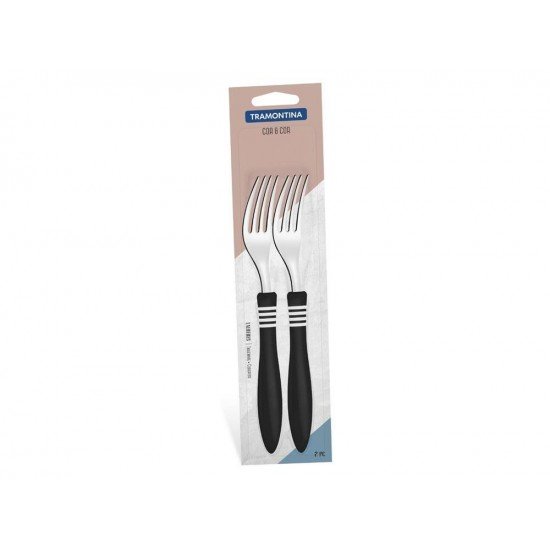 CONJUNTO GARFOS MESA 2 PEÇAS COR E COR PRETO LAMINAS DE ACO INOX E CABOS DE POLIPROPILENO TRAMONTINA