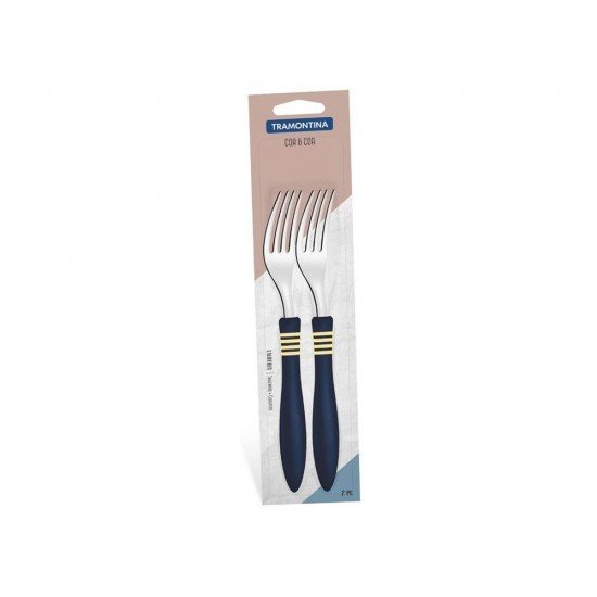 CONJUNTO GARFOS MESA 2 PEÇAS COR E COR AZUL LAMINAS DE ACO INOX E CABOS DE POLIPROPILENO TRAMONTINA