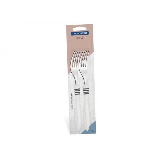 CONJUNTO GARFOS MESA 2 PC COR E COR OFF WHITE LAMINAS DE ACO INOX E CABOS DE POLIPRO TRAMONTINA
