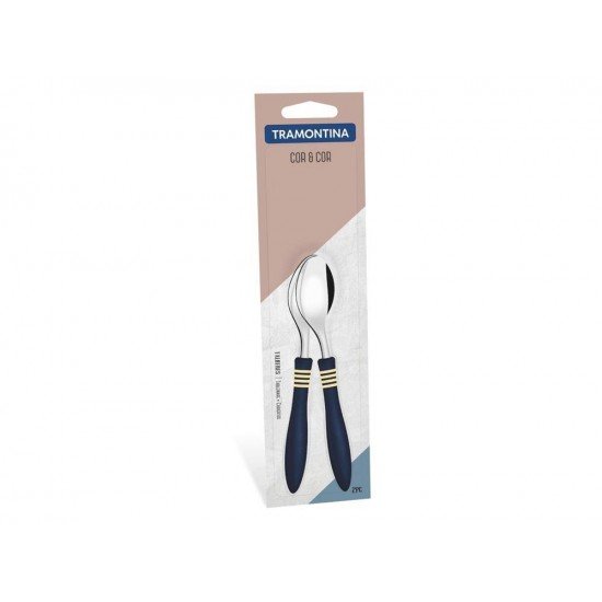 CONJUNTO COLHERES CHA 2 PEÇAS COR E COR AZUL LAMINAS DE ACO INOX E CABOS DE POLIPROPILENO TRAMONTINA