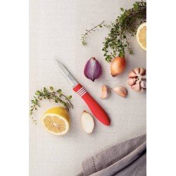 CONJUNTO DE FACAS PARA LEGUMES E FRUTAS TRAMOTINANOX E CABOS DE POLIPROPILENO VERMELHO 2 PEÇAS