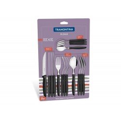 FAQUEIRO 16 PEÇAS PLENUS PRETO SORTIDOS COM LAMINAS DE ACO INOX E CABOS DE POLIPROPILENO TRAMONTINA