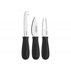 JOGO PARA QUEIJO 3 PEÇAS PLENUS PRETO-SORTIDOS COM LAMINA ACO INOX E CABOS POLIPROPILENO TRAMONTINA