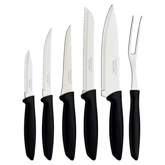 JOGO DE FACAS EM AÇO INOX E CABOS PRETO 6 PEÇAS TRAMONTINA