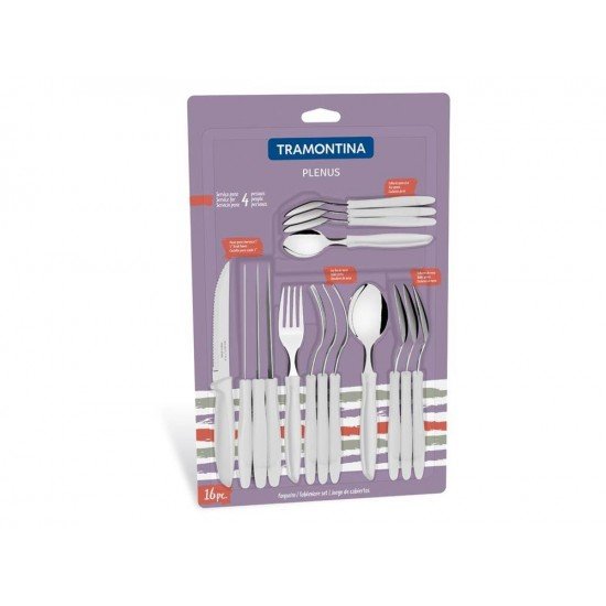 FAQUEIRO 16 PEÇAS PLENUS OFF WHITE SORTIDOS COM LAMINAS ACO INOX E CABOS POLIPROPILENO TRAMONTINA