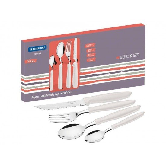 FAQUEIRO 24 PEÇAS PLENUS OFF WHITE SORTIDOS COM LAMINAS ACO INOX E CABOS POLIPROPILENO TRAMONTINA