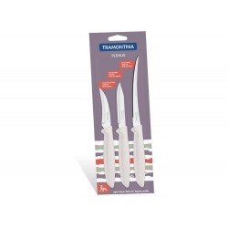 JOGO DE FACAS 3 PCS PLENUS OFF WHITE SORTIDOS COM LAMINAS ACO INOX E CABOS POLIPROPILENO TRAMONTINA