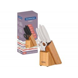 JOGO DE FACAS 6 PCS PLENUS OFF WHITE SORTIDOS COM LAMINAS ACO INOX E CABOS POLIPROPILENO TRAMONTINA