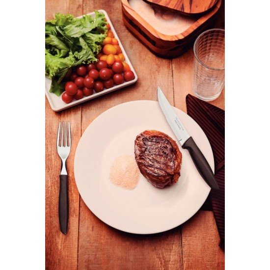 JOGO PARA CHURRASCO JUMBO TRAMONTINA PLENUS COM LÂMINAS EM AÇO INOX E CABOS DE POLIPROPILENO MARROM 12 PEÇAS