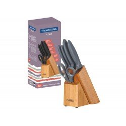 JOGO DE FACAS 6 PEÇAS PLENUS CINZA SORTIDOS COM LAMINAS ACO INOX E CABOS POLIPROPILENO TRAMONTINA