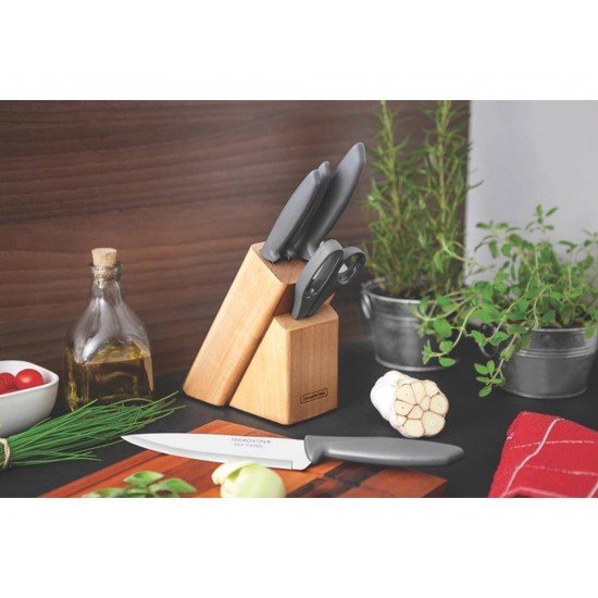 JOGO DE FACAS 6 PEÇAS PLENUS CINZA SORTIDOS COM LAMINAS ACO INOX E CABOS POLIPROPILENO TRAMONTINA