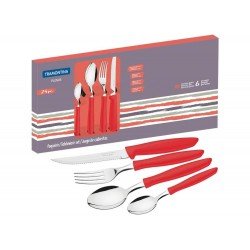 FAQUEIRO 24 PCS PLENUS VERMELHO SORTIDOS COM LAMINAS DE ACO INOX E CABOS DE POLIPROPILENO TRAMONTINA