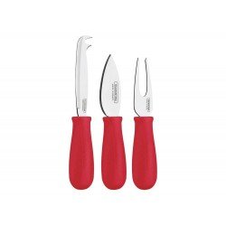 JOGO P QUEIJOS HARMONIZA COM LÂMINAS EM AÇO INOX E CABOS DE POLIPRO VERMELHO 3 PC TRAMONTINA