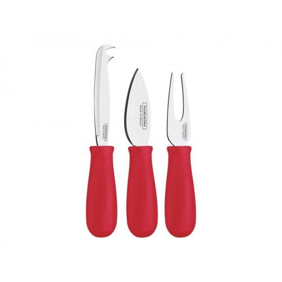 JOGO P QUEIJOS HARMONIZA COM LÂMINAS EM AÇO INOX E CABOS DE POLIPRO VERMELHO 3 PC TRAMONTINA
