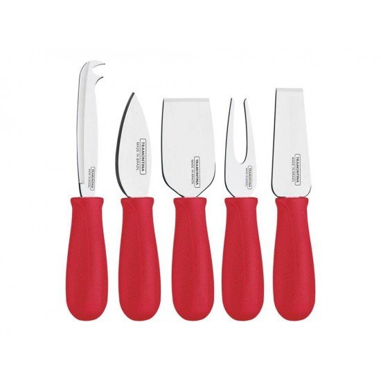 JOGO P QUEIJO 3PC HARMONIZA VERMELHO-SORTIDOS COM LAMINA ACO INOX E CABOS POLIPROPILENO TRAMONTINA