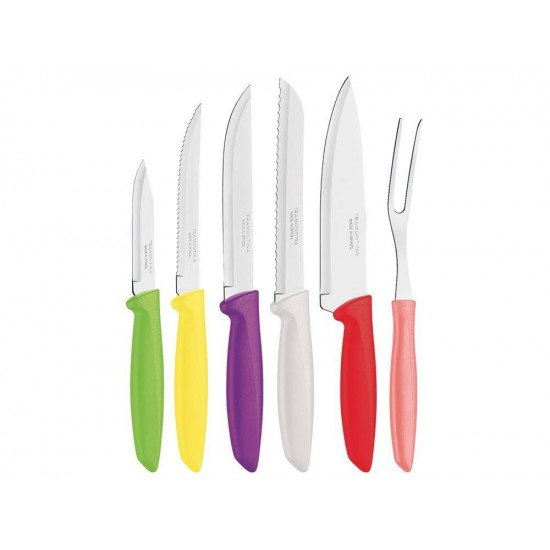 JOGO DE FACAS PLENUS 6 PEÇAS MISTO SORTIDOS COM LAMINAS ACO INOX E CABOS POLIPROPILENO TRAMONTINA