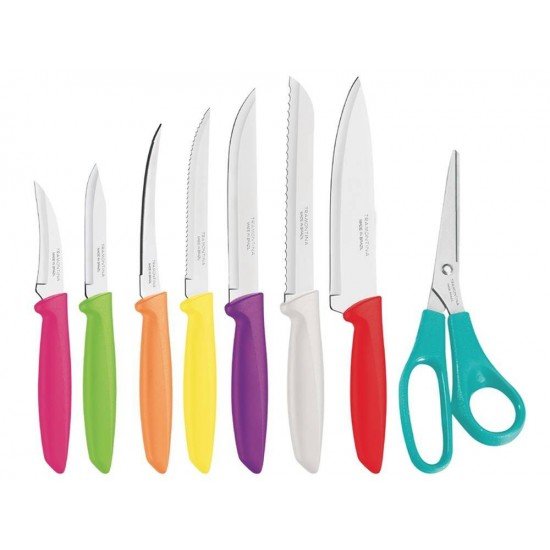 JOGO DE FACAS 8 PCS PLENUS MISTO SORTIDOS COM LAMINA DE ACO INOX E CABO DE POLIPROPILENO TRAMONTINA