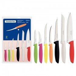JOGO DE FACAS TRAMONTINA PLENUS COM LÂMINAS EM AÇO INOX E CABOS DE POLIPROPILENO COLORIDO 07 PEÇAS