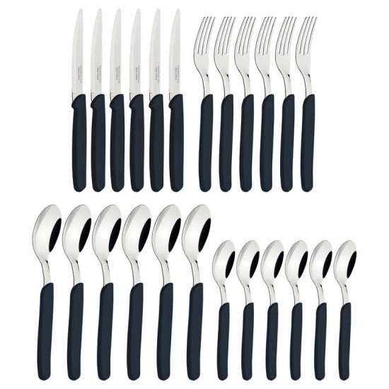 FAQUEIRO TRAMONTINA CARMEL COM LÂMINAS EM AÇO INOX E CABOS DE POLIPROPILENO NATURAL ESCURO 25 PEÇAS