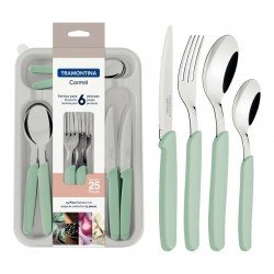 FAQUEIRO TRAMONTINA CARMEL COM LÂMINAS EM AÇO INOX E CABOS DE POLIPROPILENO TURQUESA CLARO 25 PEÇAS