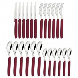 FAQUEIRO TRAMONTINA CARMEL COM LÂMINAS EM AÇO INOX E CABOS DE POLIPROPILENO CARMIM ESCURO 25 PEÇAS