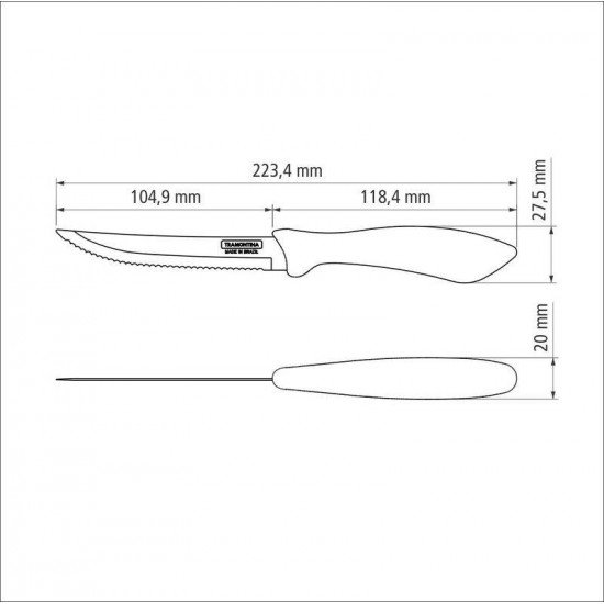 FACA PARA CHURRASCO E FRUTAS TRAMONTINA AFFILATA COM LÂMINA EM AÇO INOX E CABO DE POLIPROPILENO PRETO 5
