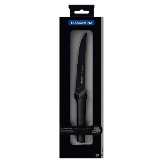 FACA PARA CHURRASCO E FRUTAS TRAMONTINA NYGMA COM LÂMINA EM AÇO INOX E CABO DE POLIPROPILENO TEXTURIZADO PRETO 5