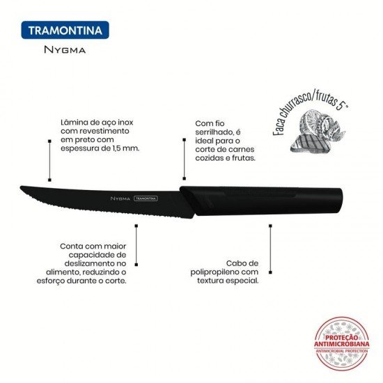 FACA PARA CHURRASCO E FRUTAS TRAMONTINA NYGMA COM LÂMINA EM AÇO INOX E CABO DE POLIPROPILENO TEXTURIZADO PRETO 5