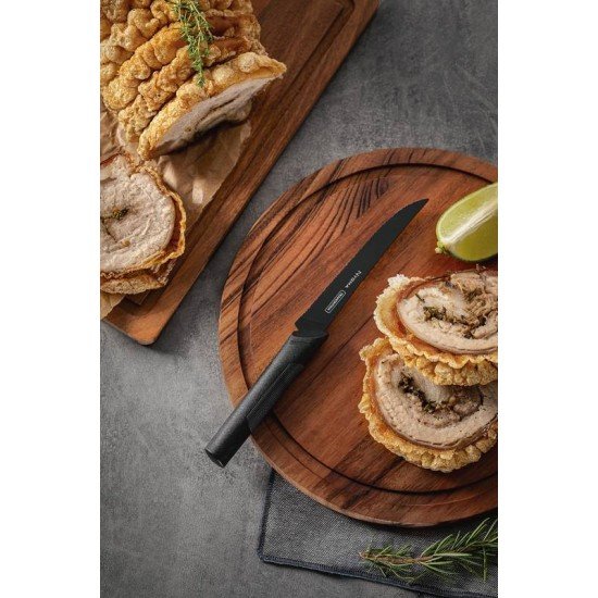 FACA PARA CHURRASCO E FRUTAS TRAMONTINA NYGMA COM LÂMINA EM AÇO INOX E CABO DE POLIPROPILENO TEXTURIZADO PRETO 5