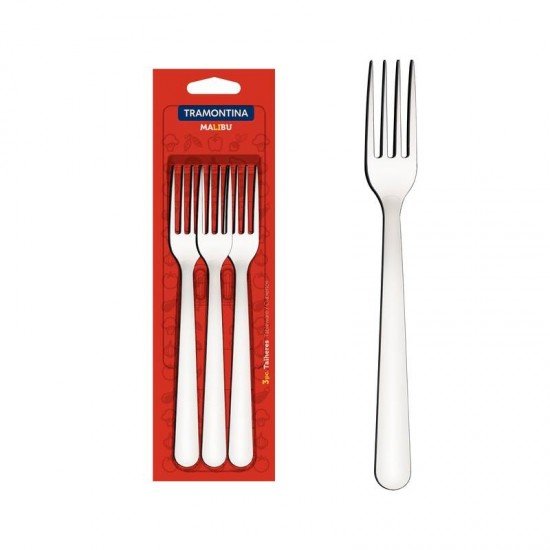 CONJUNTO DE GARFOS DE MESA TRAMONTINA MALIBU EM AÇO INOX 03 PEÇAS