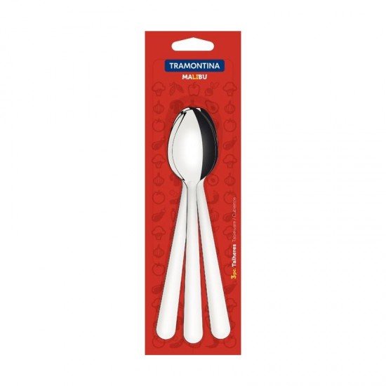 CONJUNTO DE COLHERES DE MESA TRAMONTINA MALIBU EM AÇO INOX 03 PEÇAS