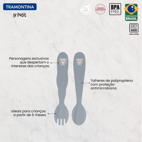 JOGO DE TALHERES INFANTIL TRAMONTINA LE PETIT CINZA 02 PEÇAS