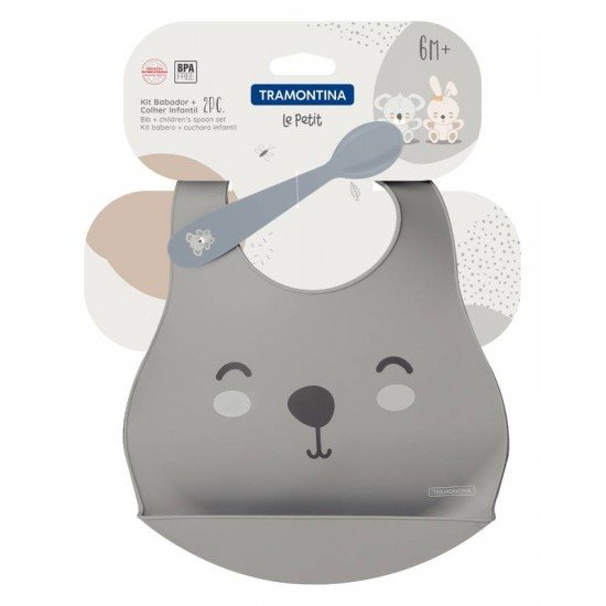 KIT BABADOR E COLHER INFANTIL TRAMONTINA LE PETIT CINZA 02 PEÇAS
