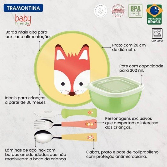 JOGO INFANTIL TRAMONTINA BABY FRIENDS COLORIDO 05 PEÇAS