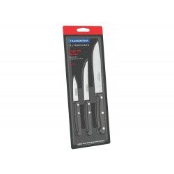 JOGO DE FACAS 3 PCS ULTRACORTE PRETO SORTIDOS COM LAMINAS ACO INOX E CABOS POLIPROPILENO TRAMONTINA