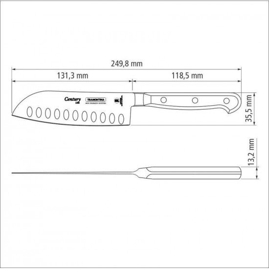 FACA SANTOKU CENTURY COM LAMINA EM AÇO INOX E CABO EM POLICARBONATO DE 5 POLEGADAS TRAMONTINA