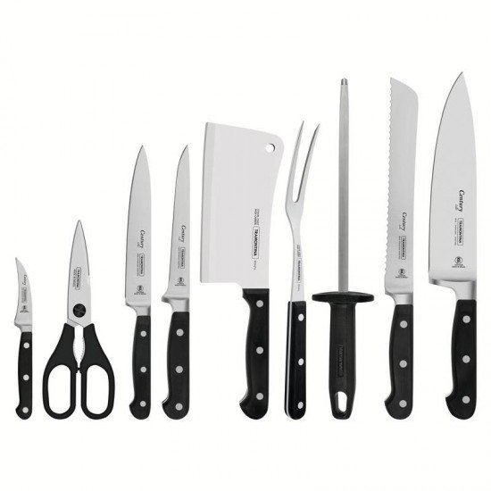 KIT CHEF TRAMONTINA EM AÇO INOX CABO DE POLICARBONATO E FIBRA DE VIDRO COM ESTOJO 10 PEÇAS