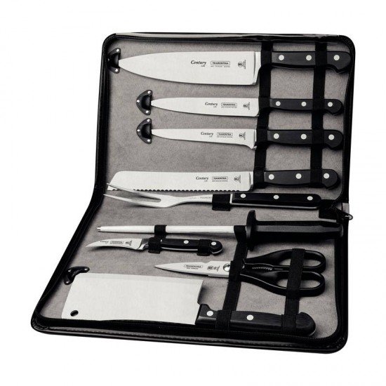 KIT CHEF TRAMONTINA EM AÇO INOX CABO DE POLICARBONATO E FIBRA DE VIDRO COM ESTOJO 10 PEÇAS